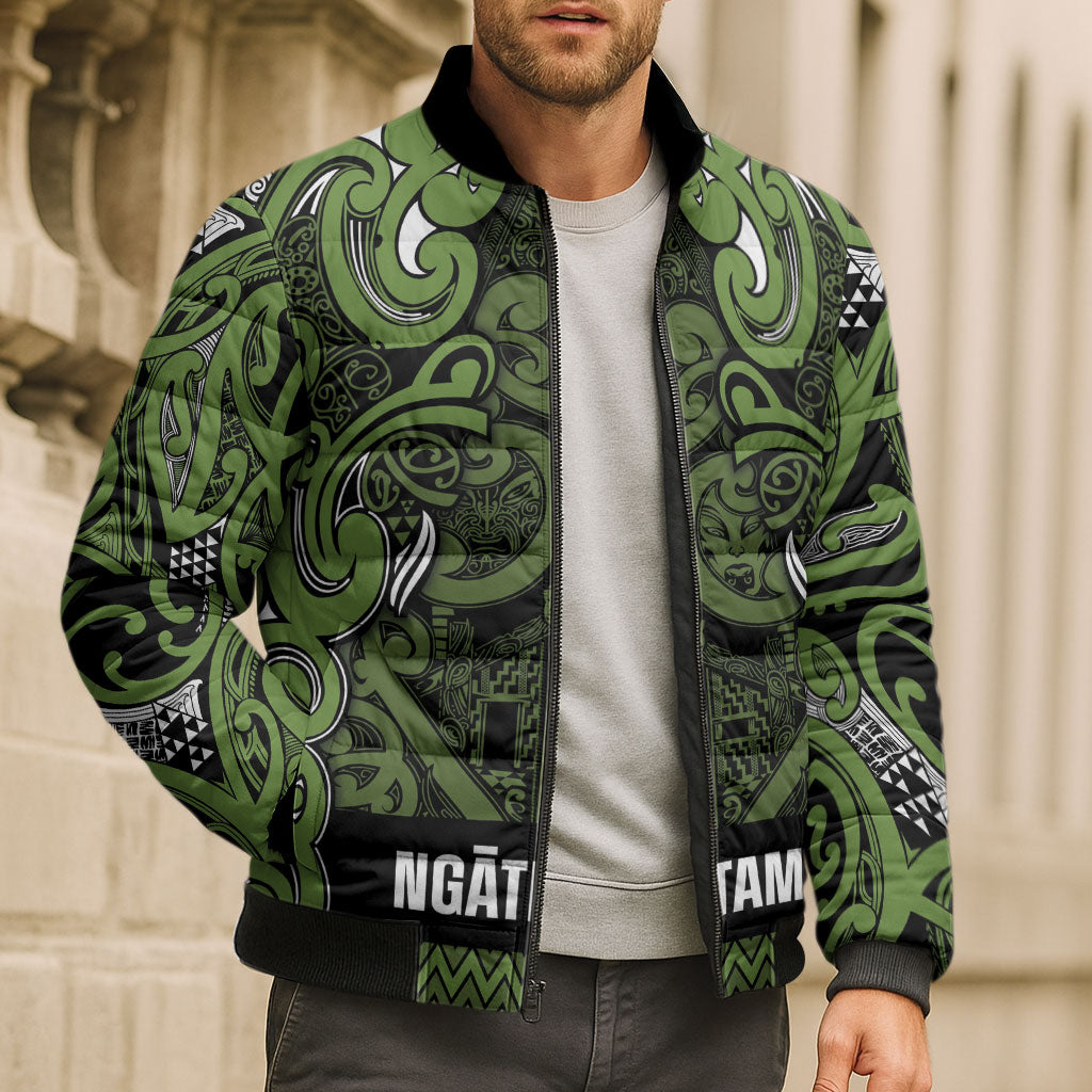 Aotearoa Iwi Ngāti Tama ki Taranaki Trust Bomber Puffer Jacket Maori Wharenui House Tribal Pattern
