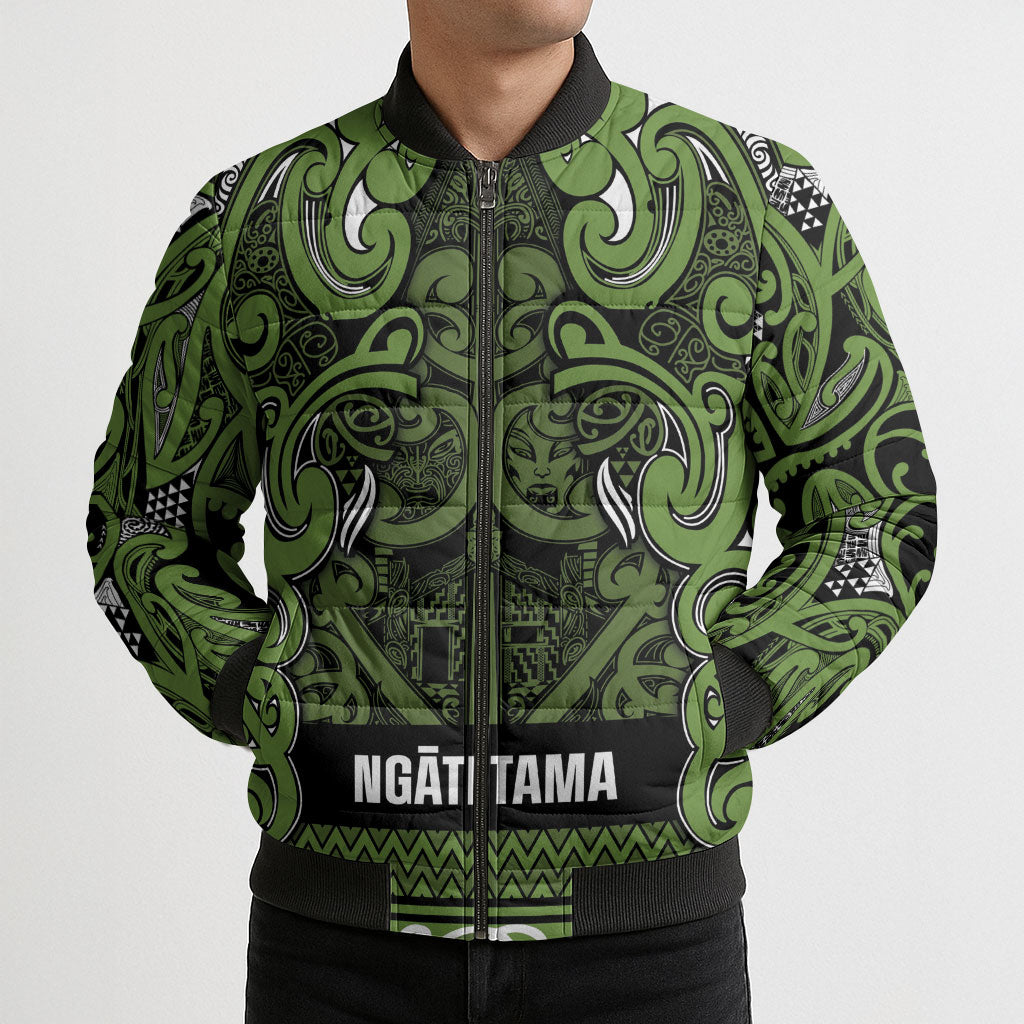 Aotearoa Iwi Ngāti Tama ki Taranaki Trust Bomber Puffer Jacket Maori Wharenui House Tribal Pattern