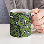 Aotearoa Iwi Ngāti Tama ki Taranaki Trust Ceramic Mug Maori Wharenui House Tribal Pattern
