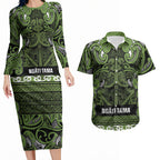 Aotearoa Iwi Ngāti Tama ki Taranaki Trust Couples Matching Long Sleeve Bodycon Dress and Hawaiian Shirt Maori Wharenui House Tribal Pattern