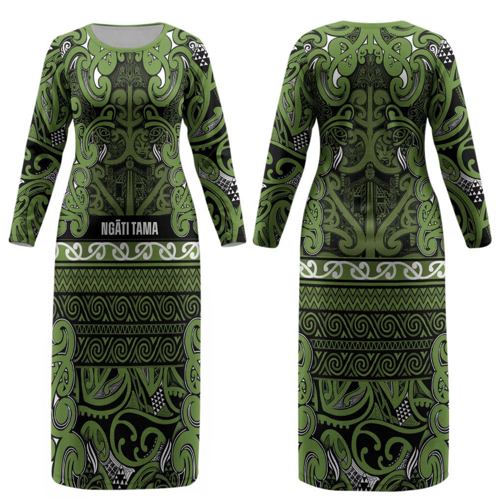 Aotearoa Iwi Ngāti Tama ki Taranaki Trust Couples Matching Long Sleeve Bodycon Dress and Hawaiian Shirt Maori Wharenui House Tribal Pattern