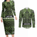 Aotearoa Iwi Ngāti Tama ki Taranaki Trust Couples Matching Long Sleeve Bodycon Dress and Long Sleeve Button Shirt Maori Wharenui House Tribal Pattern