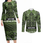 Aotearoa Iwi Ngāti Tama ki Taranaki Trust Couples Matching Long Sleeve Bodycon Dress and Long Sleeve Button Shirt Maori Wharenui House Tribal Pattern