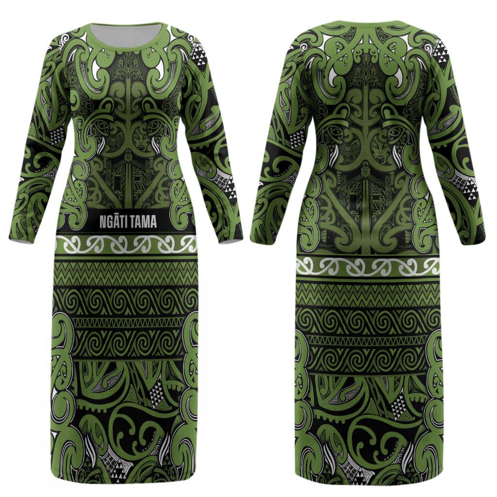Aotearoa Iwi Ngāti Tama ki Taranaki Trust Couples Matching Long Sleeve Bodycon Dress and Long Sleeve Button Shirt Maori Wharenui House Tribal Pattern