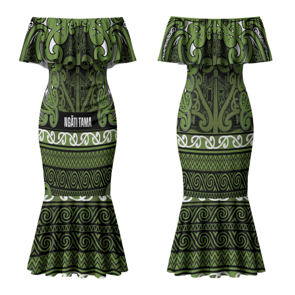 Aotearoa Iwi Ngāti Tama ki Taranaki Trust Couples Matching Mermaid Dress and Hawaiian Shirt Maori Wharenui House Tribal Pattern