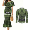 Aotearoa Iwi Ngāti Tama ki Taranaki Trust Couples Matching Mermaid Dress and Long Sleeve Button Shirt Maori Wharenui House Tribal Pattern