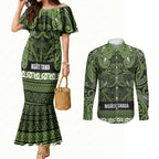 Aotearoa Iwi Ngāti Tama ki Taranaki Trust Couples Matching Mermaid Dress and Long Sleeve Button Shirt Maori Wharenui House Tribal Pattern