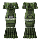Aotearoa Iwi Ngāti Tama ki Taranaki Trust Couples Matching Mermaid Dress and Long Sleeve Button Shirt Maori Wharenui House Tribal Pattern