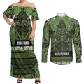 Aotearoa Iwi Ngāti Tama ki Taranaki Trust Couples Matching Off Shoulder Maxi Dress and Long Sleeve Button Shirt Maori Wharenui House Tribal Pattern