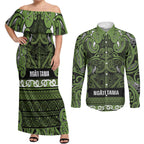 Aotearoa Iwi Ngāti Tama ki Taranaki Trust Couples Matching Off Shoulder Maxi Dress and Long Sleeve Button Shirt Maori Wharenui House Tribal Pattern