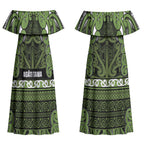 Aotearoa Iwi Ngāti Tama ki Taranaki Trust Couples Matching Off Shoulder Maxi Dress and Long Sleeve Button Shirt Maori Wharenui House Tribal Pattern