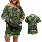 Aotearoa Iwi Ngāti Tama ki Taranaki Trust Couples Matching Off Shoulder Short Dress and Hawaiian Shirt Maori Wharenui House Tribal Pattern