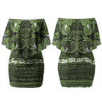 Aotearoa Iwi Ngāti Tama ki Taranaki Trust Couples Matching Off Shoulder Short Dress and Hawaiian Shirt Maori Wharenui House Tribal Pattern