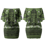Aotearoa Iwi Ngāti Tama ki Taranaki Trust Couples Matching Off Shoulder Short Dress and Long Sleeve Button Shirt Maori Wharenui House Tribal Pattern
