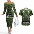 Aotearoa Iwi Ngāti Tama ki Taranaki Trust Couples Matching Off The Shoulder Long Sleeve Dress and Hawaiian Shirt Maori Wharenui House Tribal Pattern