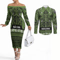 Aotearoa Iwi Ngāti Tama ki Taranaki Trust Couples Matching Off The Shoulder Long Sleeve Dress and Long Sleeve Button Shirt Maori Wharenui House Tribal Pattern
