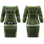 Aotearoa Iwi Ngāti Tama ki Taranaki Trust Couples Matching Off The Shoulder Long Sleeve Dress and Long Sleeve Button Shirt Maori Wharenui House Tribal Pattern
