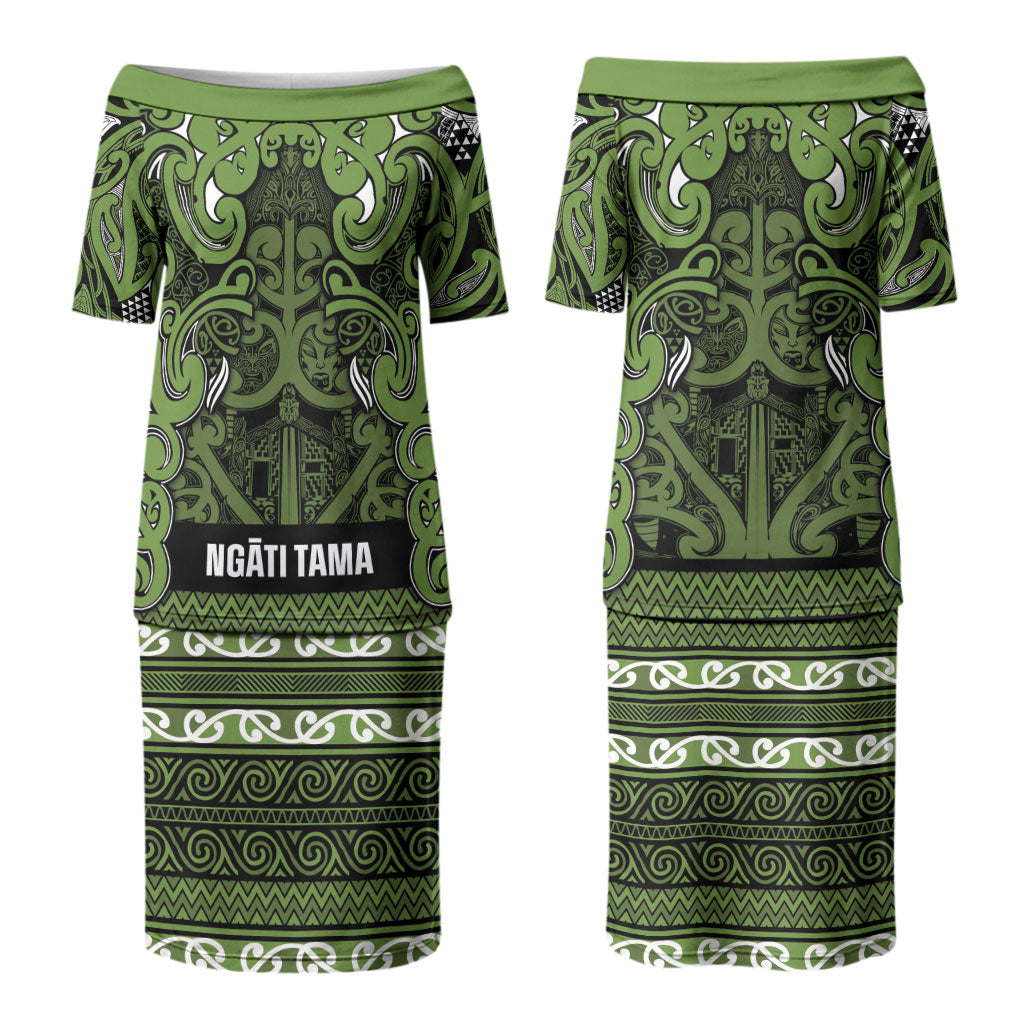 Aotearoa Iwi Ngāti Tama ki Taranaki Trust Couples Matching Puletasi and Hawaiian Shirt Maori Wharenui House Tribal Pattern