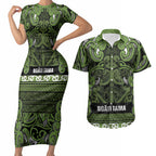 Aotearoa Iwi Ngāti Tama ki Taranaki Trust Couples Matching Short Sleeve Bodycon Dress and Hawaiian Shirt Maori Wharenui House Tribal Pattern