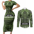 Aotearoa Iwi Ngāti Tama ki Taranaki Trust Couples Matching Short Sleeve Bodycon Dress and Long Sleeve Button Shirt Maori Wharenui House Tribal Pattern