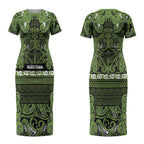 Aotearoa Iwi Ngāti Tama ki Taranaki Trust Couples Matching Short Sleeve Bodycon Dress and Long Sleeve Button Shirt Maori Wharenui House Tribal Pattern