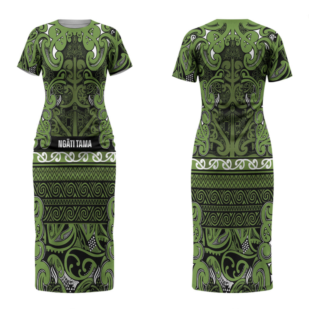 Aotearoa Iwi Ngāti Tama ki Taranaki Trust Couples Matching Short Sleeve Bodycon Dress and Long Sleeve Button Shirt Maori Wharenui House Tribal Pattern