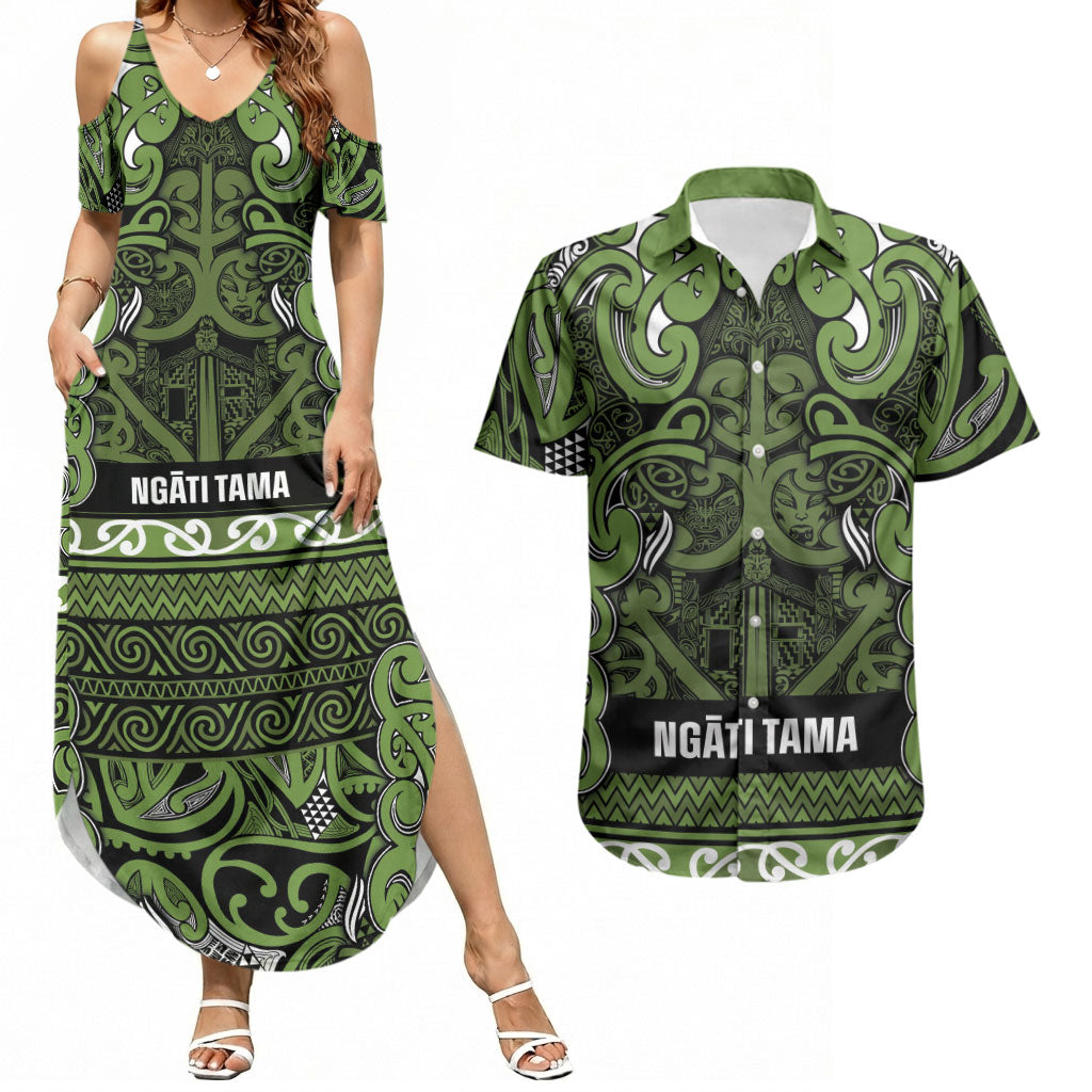 Aotearoa Iwi Ngāti Tama ki Taranaki Trust Couples Matching Summer Maxi Dress and Hawaiian Shirt Maori Wharenui House Tribal Pattern