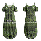 Aotearoa Iwi Ngāti Tama ki Taranaki Trust Couples Matching Summer Maxi Dress and Long Sleeve Button Shirt Maori Wharenui House Tribal Pattern