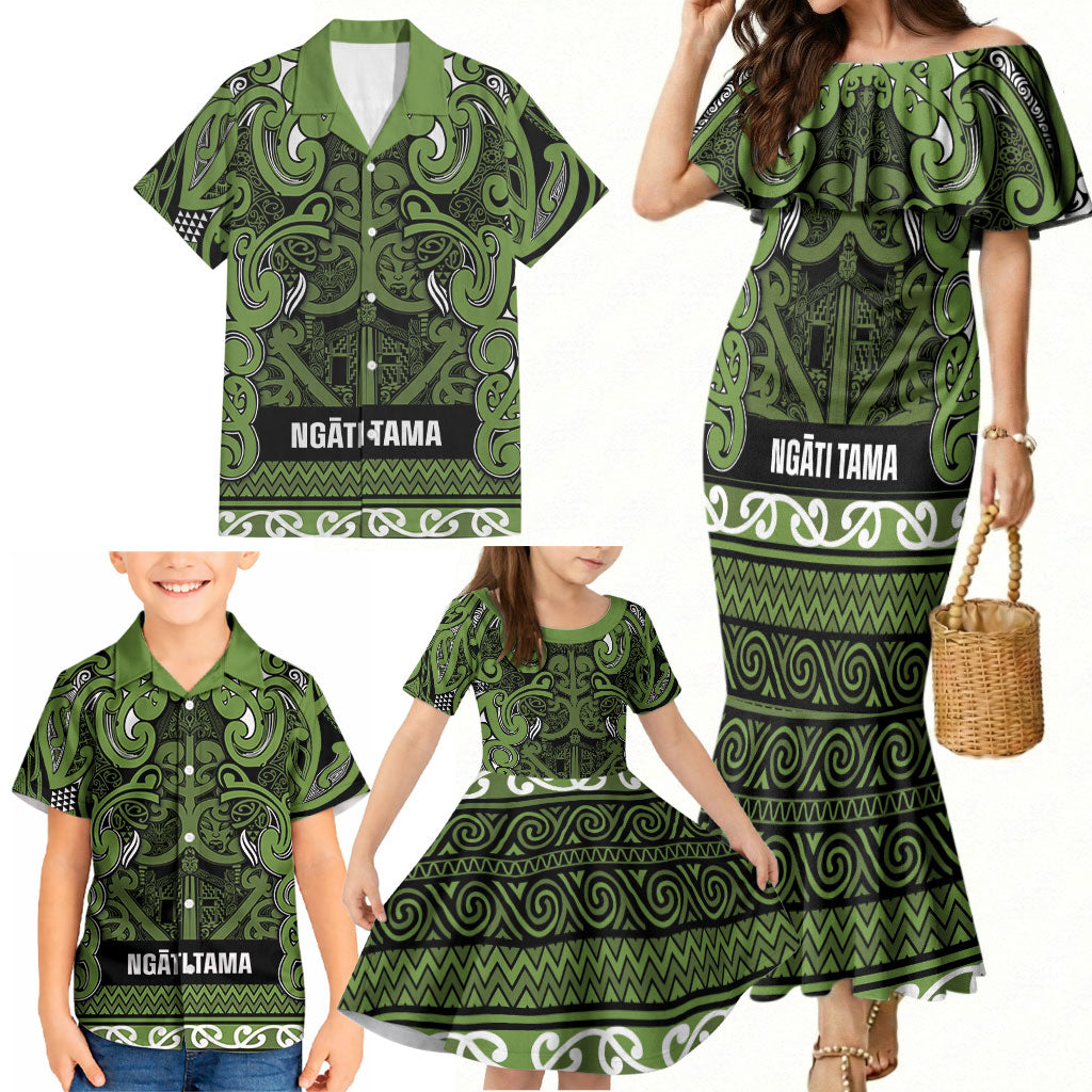 Aotearoa Iwi Ngāti Tama ki Taranaki Trust Family Matching Mermaid Dress and Hawaiian Shirt Maori Wharenui House Tribal Pattern