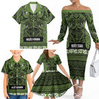 Aotearoa Iwi Ngāti Tama ki Taranaki Trust Family Matching Off The Shoulder Long Sleeve Dress and Hawaiian Shirt Maori Wharenui House Tribal Pattern