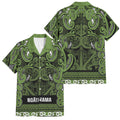 Aotearoa Iwi Ngāti Tama ki Taranaki Trust Family Matching Off The Shoulder Long Sleeve Dress and Hawaiian Shirt Maori Wharenui House Tribal Pattern