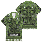 Aotearoa Iwi Ngāti Tama ki Taranaki Trust Family Matching Off The Shoulder Long Sleeve Dress and Hawaiian Shirt Maori Wharenui House Tribal Pattern