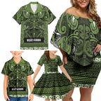 Aotearoa Iwi Ngāti Tama ki Taranaki Trust Family Matching Off Shoulder Short Dress and Hawaiian Shirt Maori Wharenui House Tribal Pattern