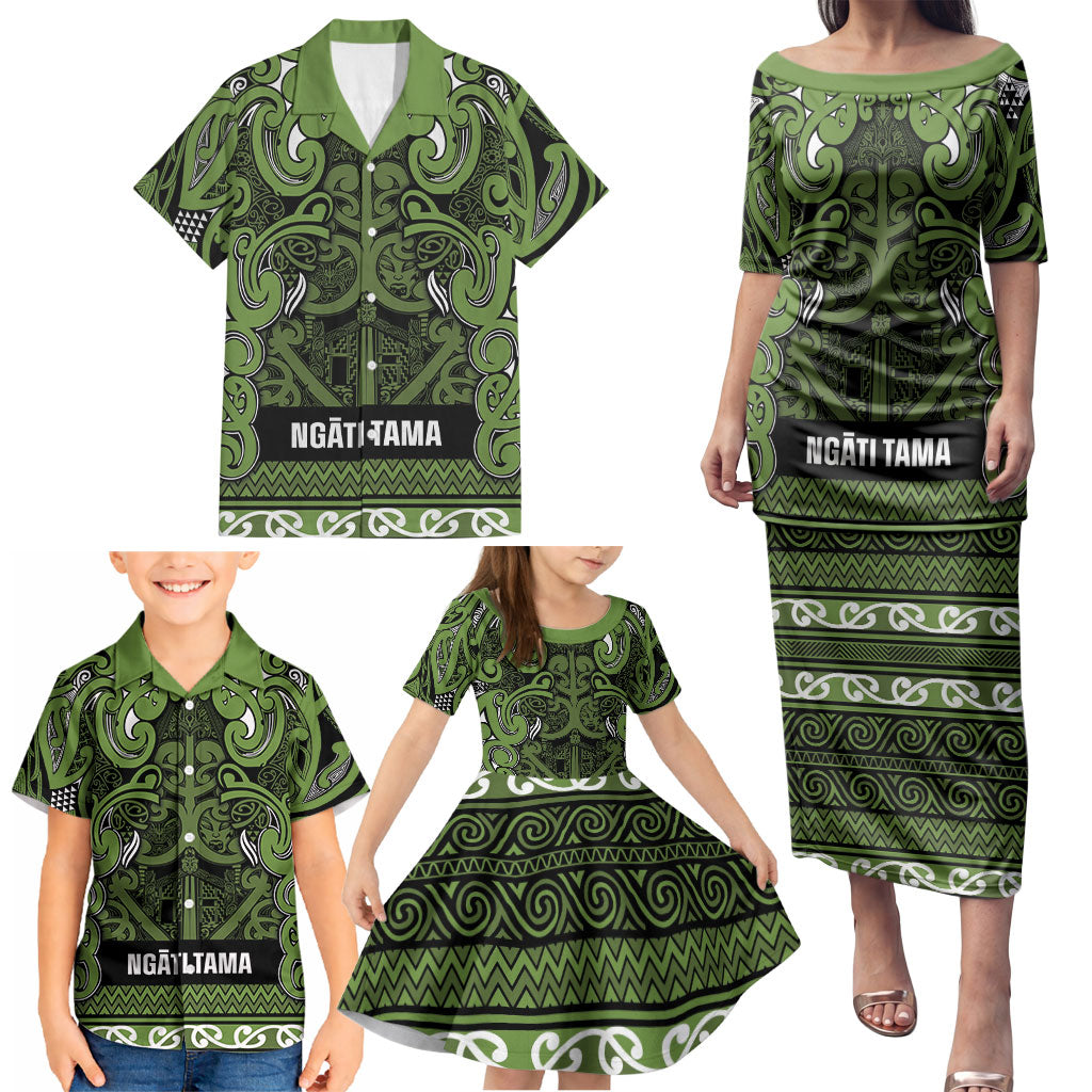 Aotearoa Iwi Ngāti Tama ki Taranaki Trust Family Matching Puletasi and Hawaiian Shirt Maori Wharenui House Tribal Pattern
