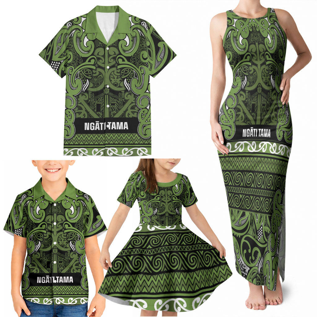 Aotearoa Iwi Ngāti Tama ki Taranaki Trust Family Matching Tank Maxi Dress and Hawaiian Shirt Maori Wharenui House Tribal Pattern