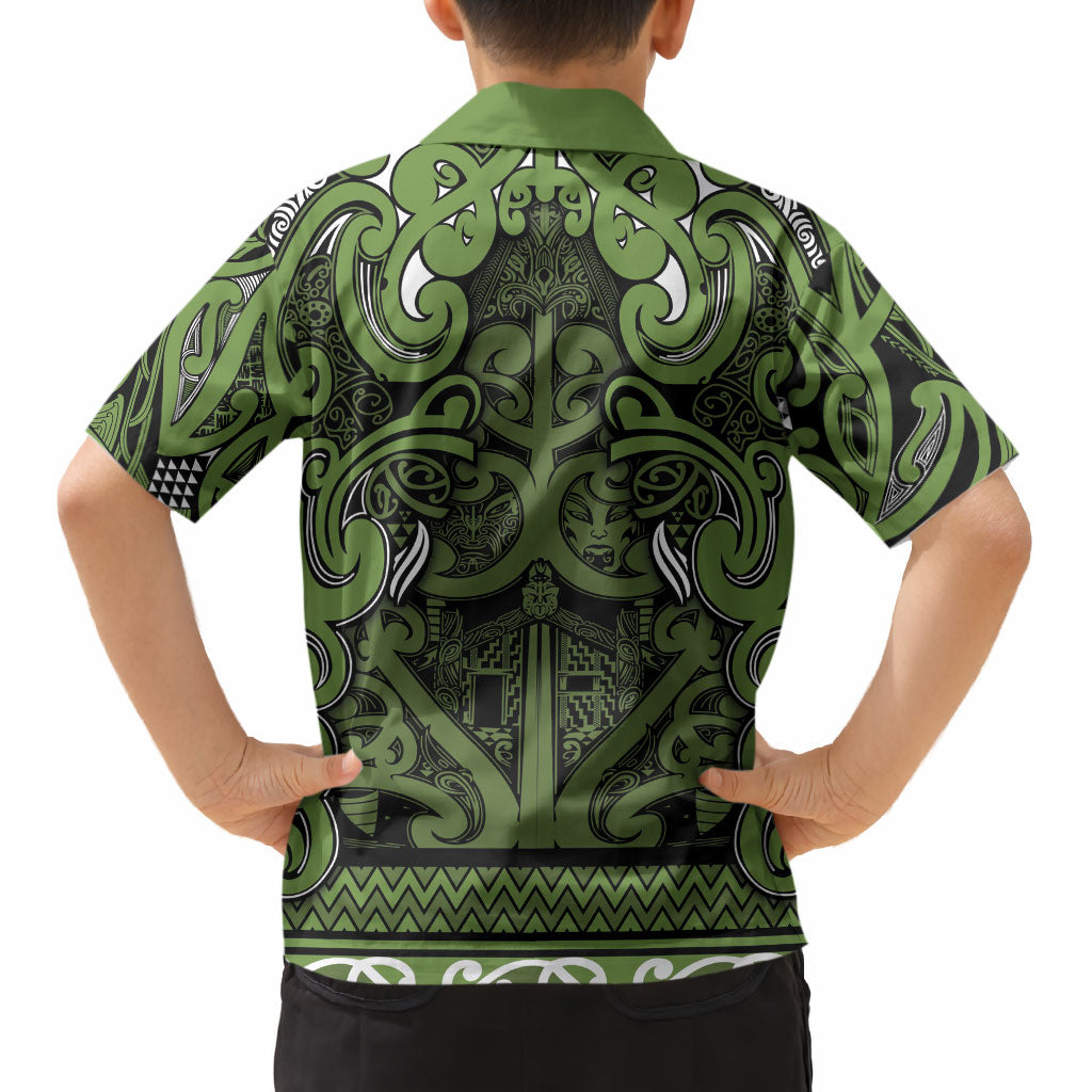Aotearoa Iwi Ngāti Tama ki Taranaki Trust Kid Hawaiian Shirt Maori Wharenui House Tribal Pattern