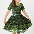 Aotearoa Iwi Ngāti Tama ki Taranaki Trust Kid Short Sleeve Dress Maori Wharenui House Tribal Pattern