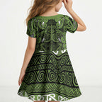 Aotearoa Iwi Ngāti Tama ki Taranaki Trust Kid Short Sleeve Dress Maori Wharenui House Tribal Pattern