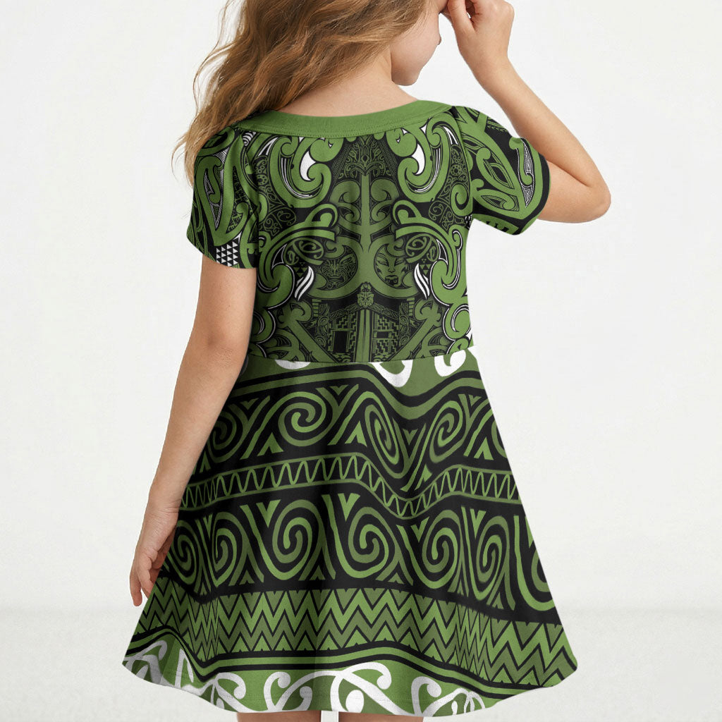 Aotearoa Iwi Ngāti Tama ki Taranaki Trust Kid Short Sleeve Dress Maori Wharenui House Tribal Pattern