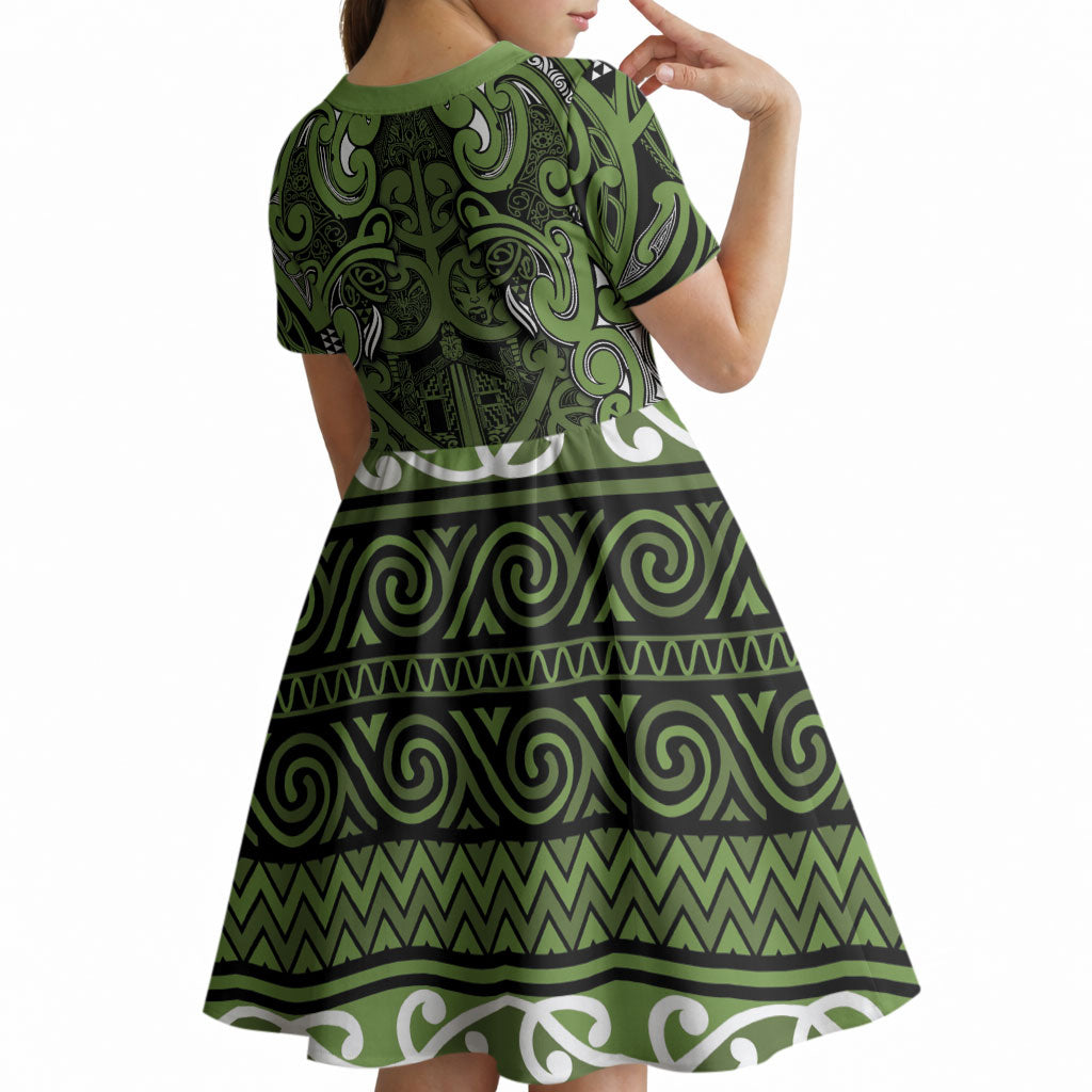 Aotearoa Iwi Ngāti Tama ki Taranaki Trust Kid Short Sleeve Dress Maori Wharenui House Tribal Pattern
