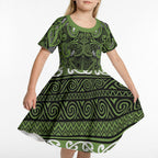 Aotearoa Iwi Ngāti Tama ki Taranaki Trust Kid Short Sleeve Dress Maori Wharenui House Tribal Pattern