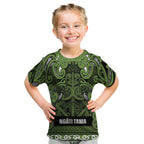 Aotearoa Iwi Ngāti Tama ki Taranaki Trust Kid T Shirt Maori Wharenui House Tribal Pattern