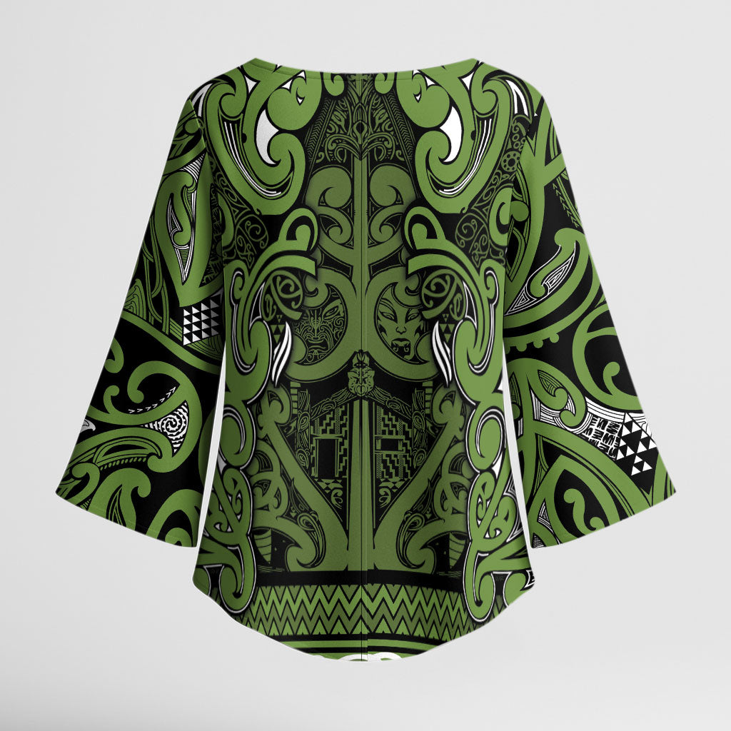 Aotearoa Iwi Ngāti Tama ki Taranaki Trust Kimono Sleeve Blouse Maori Wharenui House Tribal Pattern