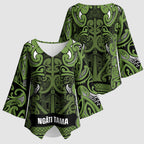 Aotearoa Iwi Ngāti Tama ki Taranaki Trust Kimono Sleeve Blouse Maori Wharenui House Tribal Pattern
