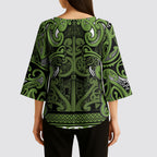 Aotearoa Iwi Ngāti Tama ki Taranaki Trust Kimono Sleeve Blouse Maori Wharenui House Tribal Pattern