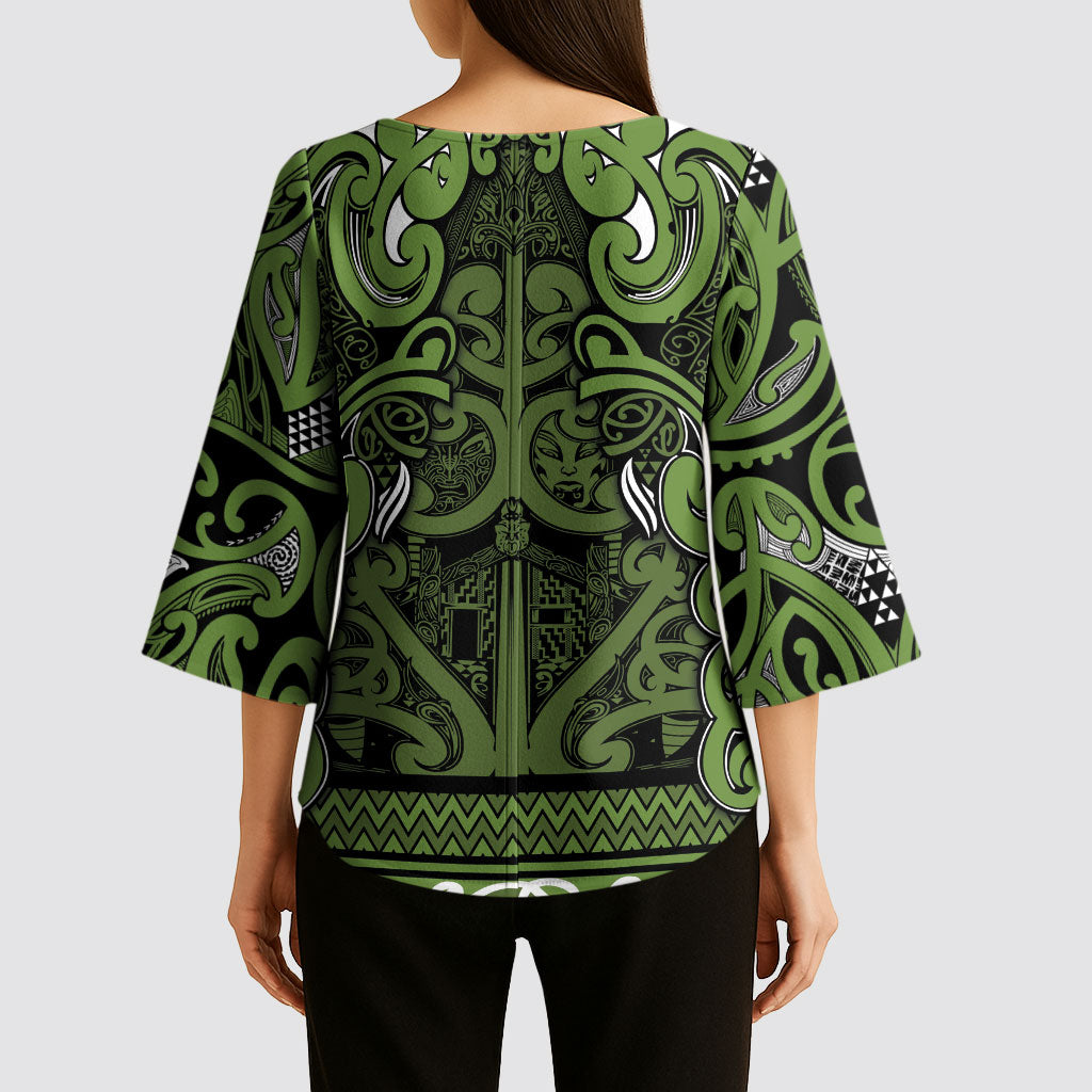 Aotearoa Iwi Ngāti Tama ki Taranaki Trust Kimono Sleeve Blouse Maori Wharenui House Tribal Pattern