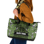 Aotearoa Iwi Ngāti Tama ki Taranaki Trust Leather Tote Bag Maori Wharenui House Tribal Pattern