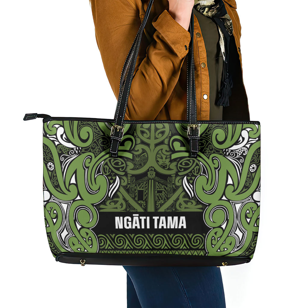 Aotearoa Iwi Ngāti Tama ki Taranaki Trust Leather Tote Bag Maori Wharenui House Tribal Pattern