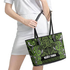 Aotearoa Iwi Ngāti Tama ki Taranaki Trust Leather Tote Bag Maori Wharenui House Tribal Pattern