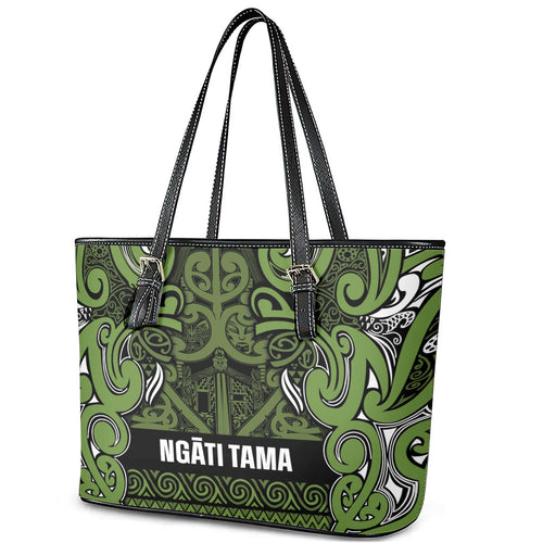 Aotearoa Iwi Ngāti Tama ki Taranaki Trust Leather Tote Bag Maori Wharenui House Tribal Pattern